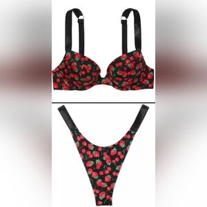 34D/M VS Swim Shine Strap Sexy Tee Bikini Top Thong Bikini Set Strawberry